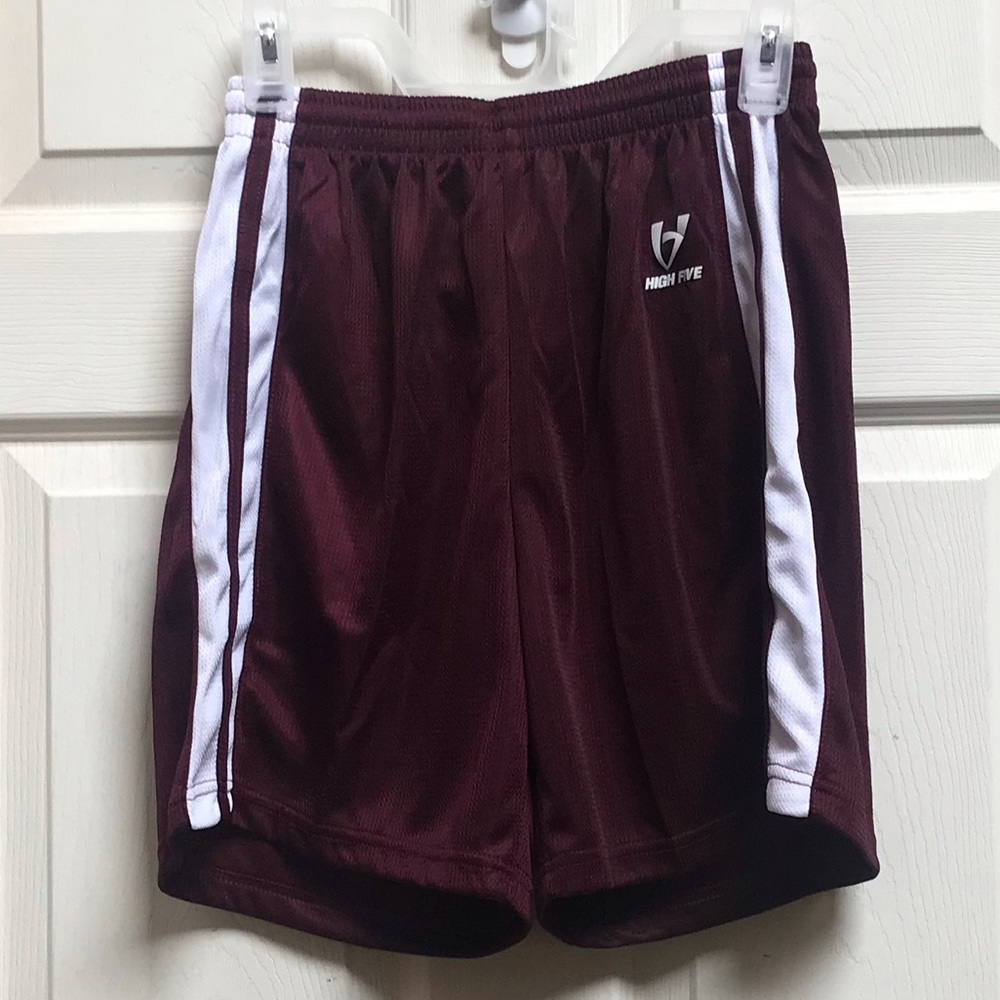 High five maroon/white striped athletic shorts